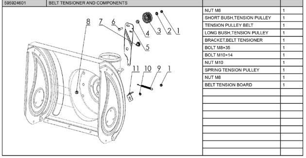 Belt tensioner and components in the group Spare Parts / Spare parts Husqvarna Snow blowers / Spare parts Husqvarna ST124 at GPLSHOP (5959246-01)