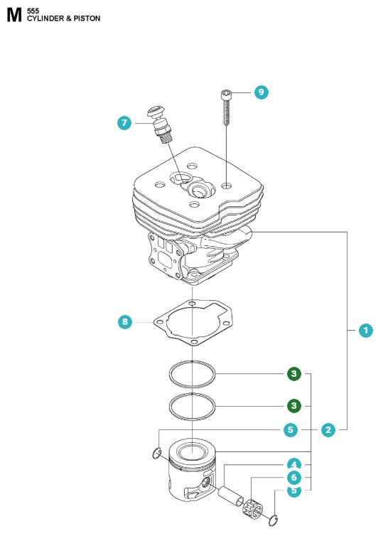 Piston ring 45mm 355RX, 355FX, 555RX, 555FX, FC2255, FC2256