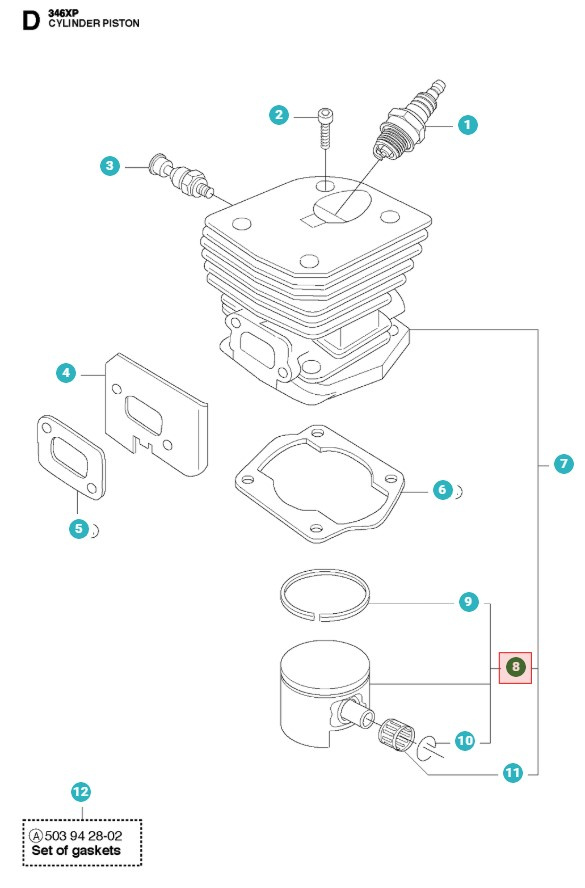 Piston 42mm 346XP, 340, 345RX