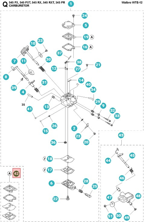 Gasket set Carburetor Walbro D10 Wte 5159996-01