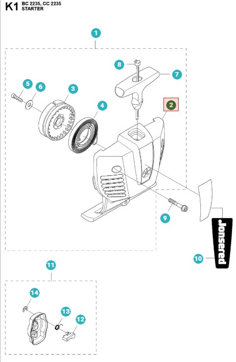 Starter housing Jonsered GC2236, BC2235, CC2235, CC2236