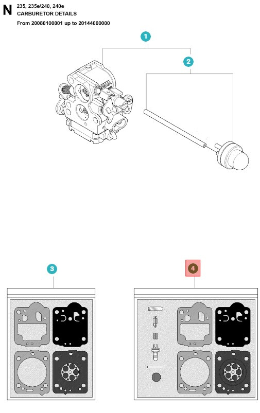 Carburetor Repair Kit Husqvarna 240, CS2234