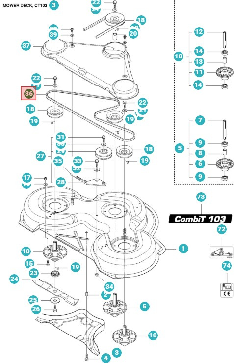 Drive belt Combi 103 R400 & P524, Proflex 21, PR17, R418Ts, R422Ts